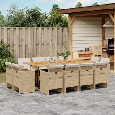 Immagine prodotto di Maison Exclusive - Set da Pranzo da Giardino 13 pz con Cuscini Beige in Polyrattan