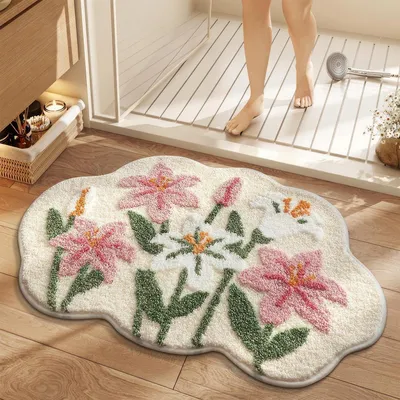 Immagine prodotto di Tappetino da bagno a fiori di giglio, 50x80 cm, morbido, antiscivolo, in microfibra