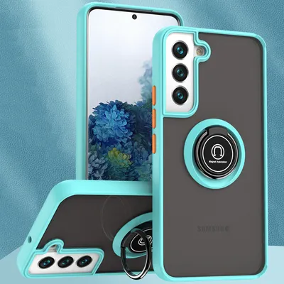 Produktbild von Samsung S22 5G Hülle, Ring Halter Ständer Matte Transluzent TPU Rahmen Stoßfest Schutzhülle für Samsung Galaxy S22 5G Hellblau