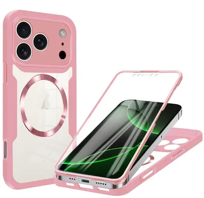 Obrázek produktu pro Pro Apple iPhone 17 Pro Max MagSafe Ring Full Body 360 stupňové akrylové TPU pouzdro růžové