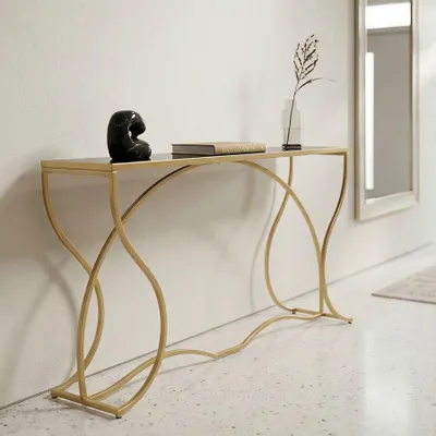 Obrázok produktu pre Konzolový stolík zo zlatého kovu s doskou z čierneho skla 130x40x75 cm