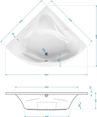 Immagine prodotto di Vasca da bagno angolare Calmwaters® 140x140 cm con seduta, vasca in acrilico Original, vasca doppia per due persone, vasca da bagno con seduta, dimensioni 140 x 140 cm, vasca da bagno angolare bianca, 02SL3013
