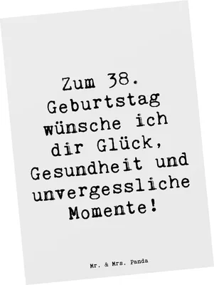 Produktbild von Mr. & Mrs. Panda Grußkarte Spruch 38. Geburtstag - Weiß - Geschenk, Postkarte, Glückwunsch, Ansichtskarten, Alter, Geschenke, herzlichen Wunsch, Kunstkarten, Postkarten