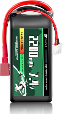 Image de Accu LiPo 2S 7,4V 2200mAh 35C avec prise en T - Softcase, câble silicone - Pour voitures RC, drones, bateaux - 73x34x19mm, 110g