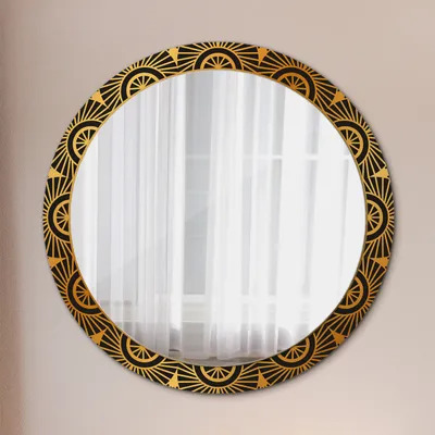 Produktbild von Dekospiegel – Hängespiegel Wandspiegel Spiegel mit Aufdruck – Spiegel – Schlafzimmer - Gold Mandala - Rund: Ø90cm