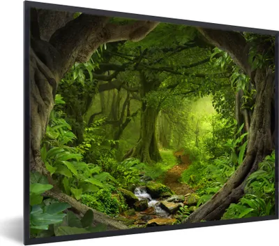 Produktbild von MuchoWow® Gerahmtes Poster Dschungel - Grün - Natur - Tropisch - Pflanzen 40x30 cm - Poster mit Schwarzem Bilderrahmen Wandposter Rahmen Foto Bilder - Kunstposter - Wanddekorationen