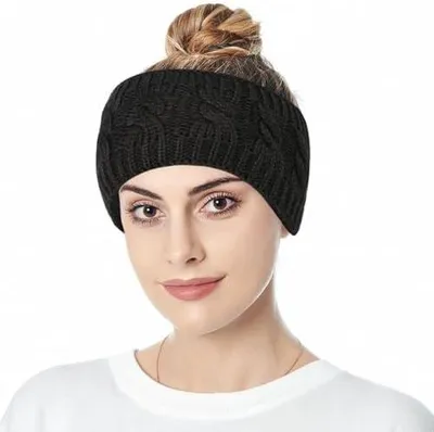 Produktbild von Damen-Strickstirnband mit warmem Fleece-Innenfutter, elastisches Thermo-Stirnband für den Winter, verdicktes Haarband für Mädchen und warme Ohrenschützer bei kaltem Wetter