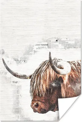 Produktbild von MuchoWow® Poster Scottish Hochlandrind - Zusammenfassung - Zeitungsartikel 120x180 cm - Kunstposter