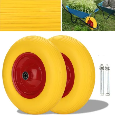 Produktbild von Fiqops Schubkarrenrad mit Achse Räder Vollgummi Ersatzrad Reifen 4.80/4.00-8 390 mm PolyurethanSchubkarrenrad 2X