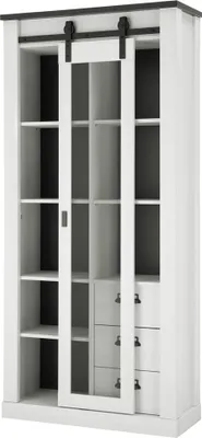Produktbild von Vitrinenschrank SHELTON-61 in Pinie weiß Nb. mit anthrazit, B/H/T: ca. 93/201/38 cm