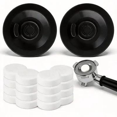 Image de INF Kit de backflush espresso 54mm - 2 disques aveugles noirs + 16 pastilles - compatible avec Breville Sage 8 Series