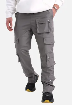 Immagine prodotto di Pantaloni da jogging molte tasche joggers aperti sui bottoni laterali pantaloni da uomo S grigio pietra