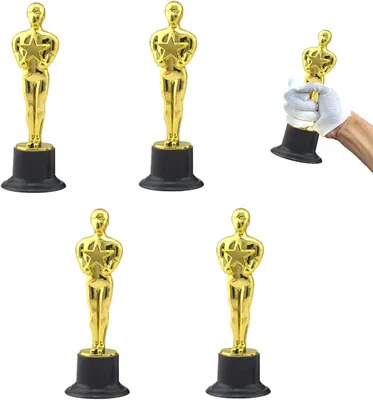 Imagen del producto de Conjunto de 4 trofeos dorados, de plástico, de tamaño compacto, para ceremonias de entrega de premios