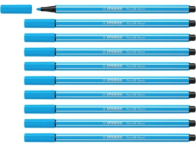 Image de Stylo feutre Premium - STABILO Pen 68 - paquet de 10 - bleu fluo