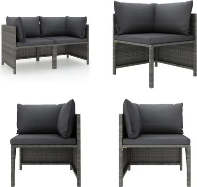 Produktbild von vidaXL 2 Sitzer Gartensofa mit Polstern Grau Poly Rattan - Gartensofa - Gartensofas - Lounge - Loungen