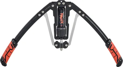 A black and orange power twister arm trainer is shown against a white background.