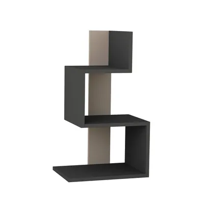 A modern, zig-zag shaped side table with two shelves.