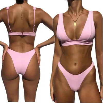 Immagine prodotto di Costume da bagno due pezzi bikini brasiliano rosa costume da bagno spiaggia piscina L