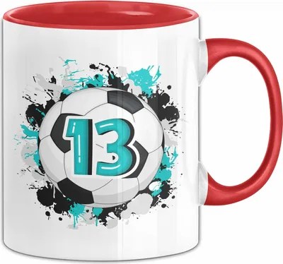 Produktbild von 13. Geburtstag Geschenk Tasse Becher Jungs Fußball Geburtstagsgeschenk  Teenager (Rot)