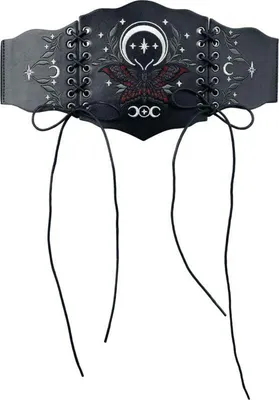 Produktbild von Gothicana by EMP Damen schwarzer Taillengürtel mit floraler Stickerei und Schnürung L-XXL