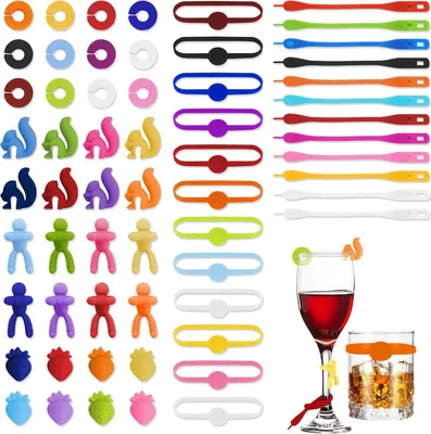 Produktbild von Silikon-Glasmarkierer – Set mit 60 Stück – Bunte Glasmarkierungen für Trinkgläser