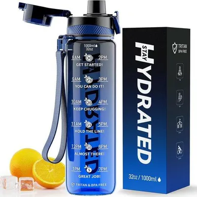 Produktbild von Famanu Trinkflasche 1L - BPA-frei, mit Zeitmarkierung und auslaufsicher