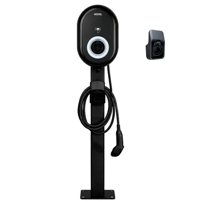 Produktbild von Wallbox Standfuß für Vestel Wallbox – Mattschwarze Montagesäule aus Metall – Für 1 oder 2 Ladestationen – 149 cm Höhe