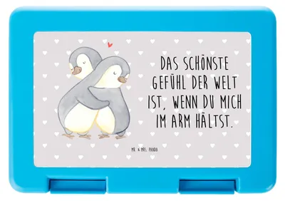 Produktbild von Mr. & Mrs. Panda Bento Box Pinguine Kuscheln - Grau Pastell - Geschenk, Valentinstag, Snackbox, Essensbox, Lunchbox, Hochzeitstag, Bentobox, Jahrestag, Mitbringsel