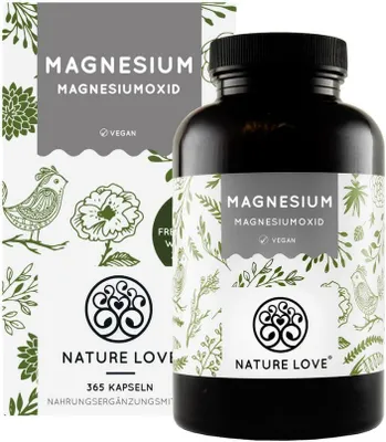 Produktbild von Nature Love® Magnesiumoxid | 365 Kapseln | Jahresvorrat | höher konzentriert als Magnesiumcitrat | ohne Zusätze | hochdosiert | vegan