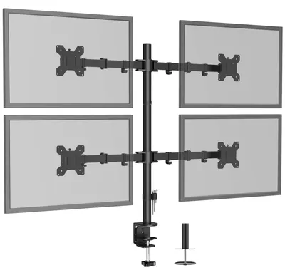Image de Support d'écran - Bras pour quatre écrans - 13 à 27 pouces - Rotation 360° - Inclinaison ±45° - 10 kg par bras - VESA 75 x 75 et 100 x 100