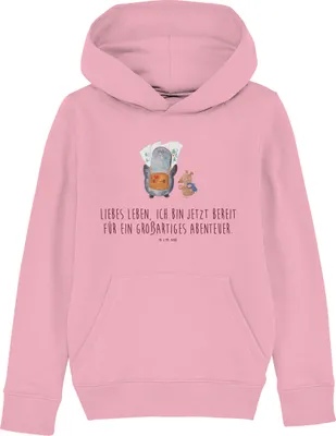 Produktbild von Mr. & Mrs. Panda Kinderpullover Pinguin & Maus Wanderer 5-6 Jahre (110/116) - Baumwolle Pink - Geschenk, Sweatshirt, Pinguine, Wanderlust, Kapuzenpullover, Kapuzenpulli