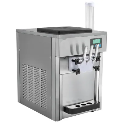 Produktbild von Kommerzielle Eismaschine - Leistungsstark 1800 W - 3 Geschmacksrichtungen - Softeismaschine Arbeitsplatte - 2 x 4 L Trichter - 2 x 1,8 L Zylinder - LCD-Bildschirm - Automatische Reinigung - Vorkühlung