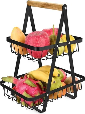 Produktbild von Obstkorb, 2 Etagen, abnehmbarer Metallobstschale, Etagere, Brotkorb, Gemüsekorb, Etagere mit 2 Ebenen, moderne Etagere für Brot, Gemüse, Snacks, Eckregal, stehende Aufbewahrung, Küche