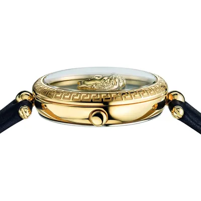 Produktbild von Versace VECQ00118 Palazzo gold schwarz Leder Armband Uhr Damen NEU