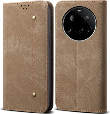 Immagine prodotto di Custodia per Xiaomi 15 Ultra, custodia a portafoglio in pelle con chiusura magnetica e supporto Khaki
