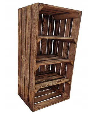 Produktbild von Holzkiste mit Zwischenbrett 75x40x30 cm - Weinkiste Schuhregal Bücherregal 3 Ablagen - Geflammt