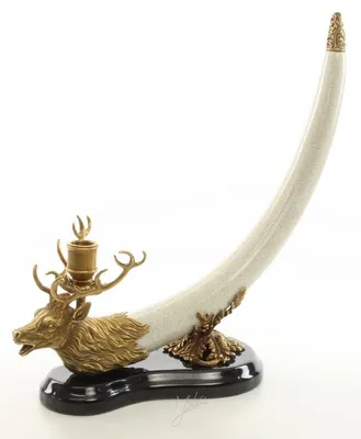 Produktbild von Casa Padrino Kerzenhalter Hirsch Geweih Trophäe Weiß / Gold / Schwarz 41 x 15,6 x H. 39,8 cm - Luxus Deko Kerzenständer