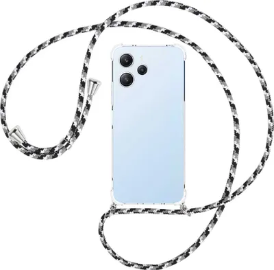 Produktbild von Handykette Backcover-Schutzhülle mit Band (Metall silberfarben) für Xiaomi Redmi 12 (6.79'') - schwarz/grau/weiß