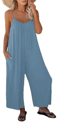 Imagen del producto de Mono de tirantes para mujer, estilo verano, sin mangas, de corte largo y casual, con pantalones, diseño y y escote en V