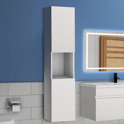 Produktbild von Badezimmerschrank Hochschrank mit verstellbare Trennwände Hängeschrank Badschrank 130 cm hoch, Weiß Matt Badregal