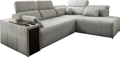 Image de Canapé d'angle Mindy VII avec fonction couchage et dossier inclinable, tissu Verita gris clair, côté droit