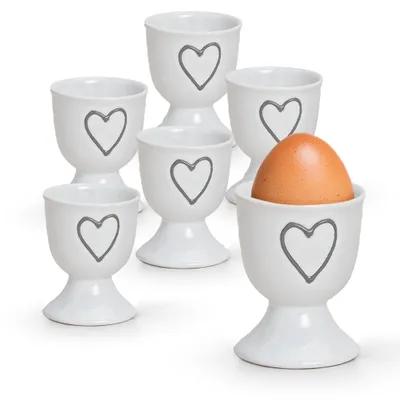 Produktbild von Einfarbige Steingut Eierbecher Landhaus-Stil 6-tlg. Set weiß