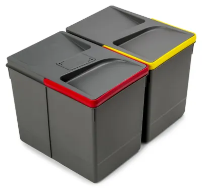 Zdjęcie produktu dla Emuca Pojemniki Recycle do szuflady kuchennej z pokrywą zapobiegającą wydostawaniu się zapachów, wysokość 266, 2x15 litrów, Plastik, Szary antracytowy