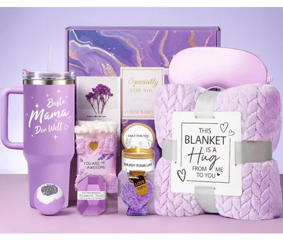 Immagine prodotto di Set regalo per mamma, composto da 11 articoli: tazza da caffè da 1200 ml, coperta morbida e sali da bagno