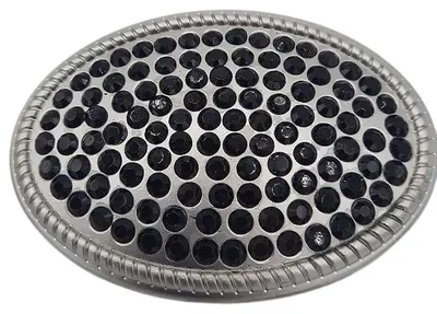 Produktbild von Exclusiv Gürtelschnalle silber mit schwarzen Steinen oval 9,5 x 6,5 cm