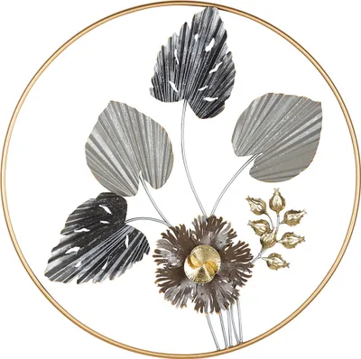 Produktbild von GILDE Wandrelief, rund, "Novero", Blattmotiv, Metall, goldfarben, grau, , L. 4 cm, D. 65 cm 67877