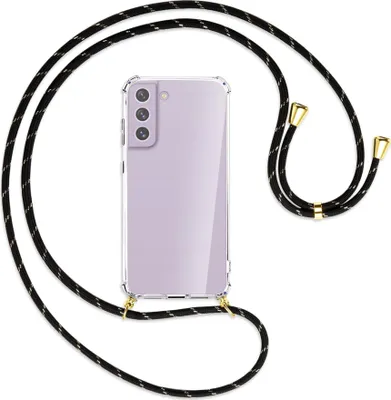 Produktbild von Handykette Backcover-Schutzhülle mit Band (Metall goldfarben) für Samsung Galaxy S21 FE - schwarz/gold