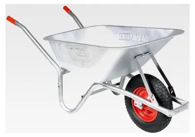 Produktbild von Schubkarre mit 90 l und 150 kg Fassungsvermögen aus verzinktem Stahl und Kunststoff, einfacher Transport, stabiler Rahmen, hohe Tragfähigkeit, geräumige Ablage, reibungslose Mobilität