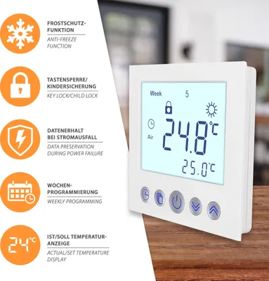 Produktbild von Digital Thermostat Raumthermostat Heizungsregler weiß Fußbodenheizung Heizungssteuerung C16