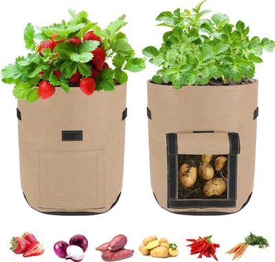 Image de 2 pièces Sac de plantation Réutilisable Sac de plantation de pommes de terre Sac de plantation de tomates Sac de plantation durable pour fleurs plantes légumes (10 gallons, brun)